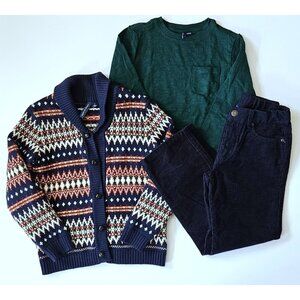 Janie and Jack 6-7 Stable to Street Fair Isle Cardigan Sweater Tee Pants
